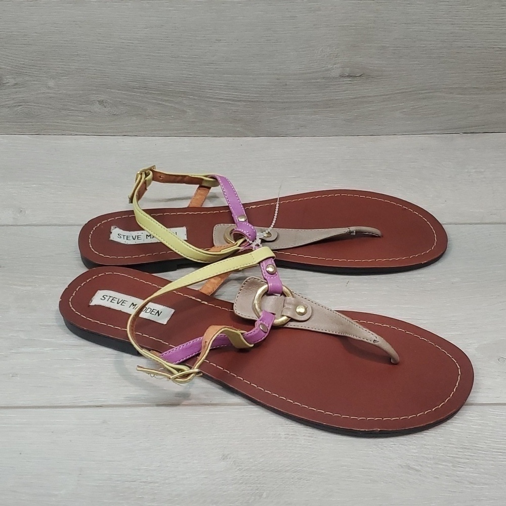 Steve Madden Women Ankle Leather Thong Flats sandals shoes sz 10M